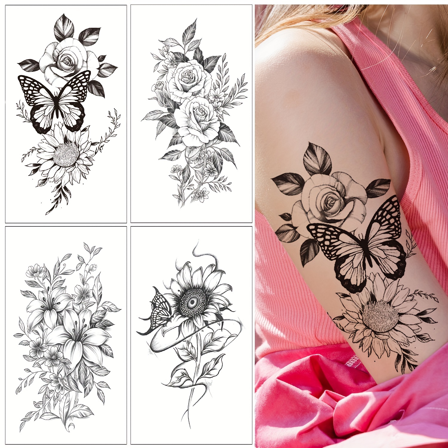 A lower forearm sleeve full colour mandala flowers, and owl, bees,  pinecone, lady bugs. Moon sunflower honey suckle lighthouse blue Jay  humming bird tattoo idea