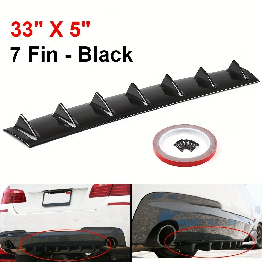 Universal Car Rear Bumper Lip 7-Fin Shark Fin ABS Diffuser Bright Black  Without Drilling Personality Modification Accessories