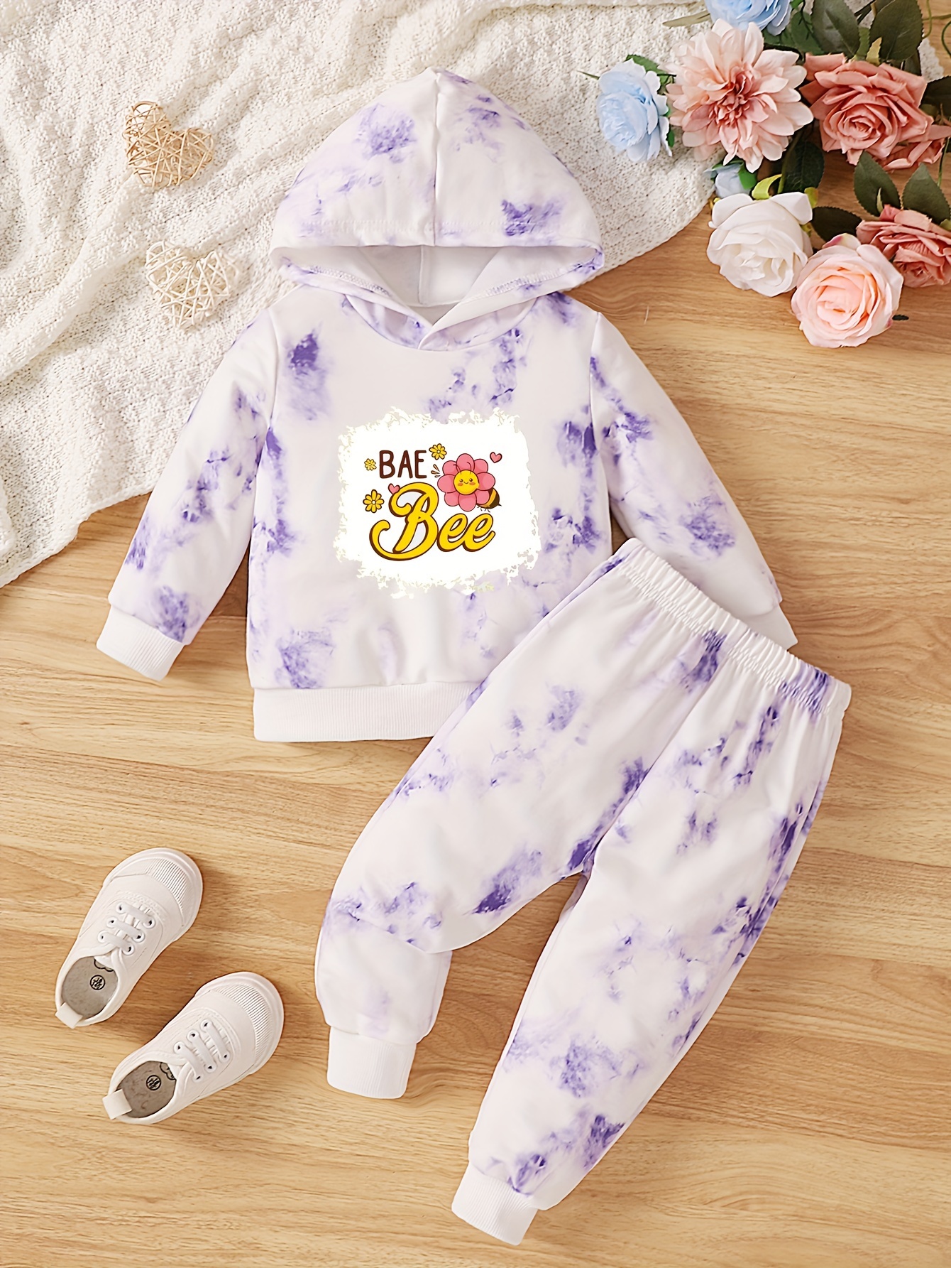 Cute Bee and Flower Purple Women's Pajama Pants Long Pajama