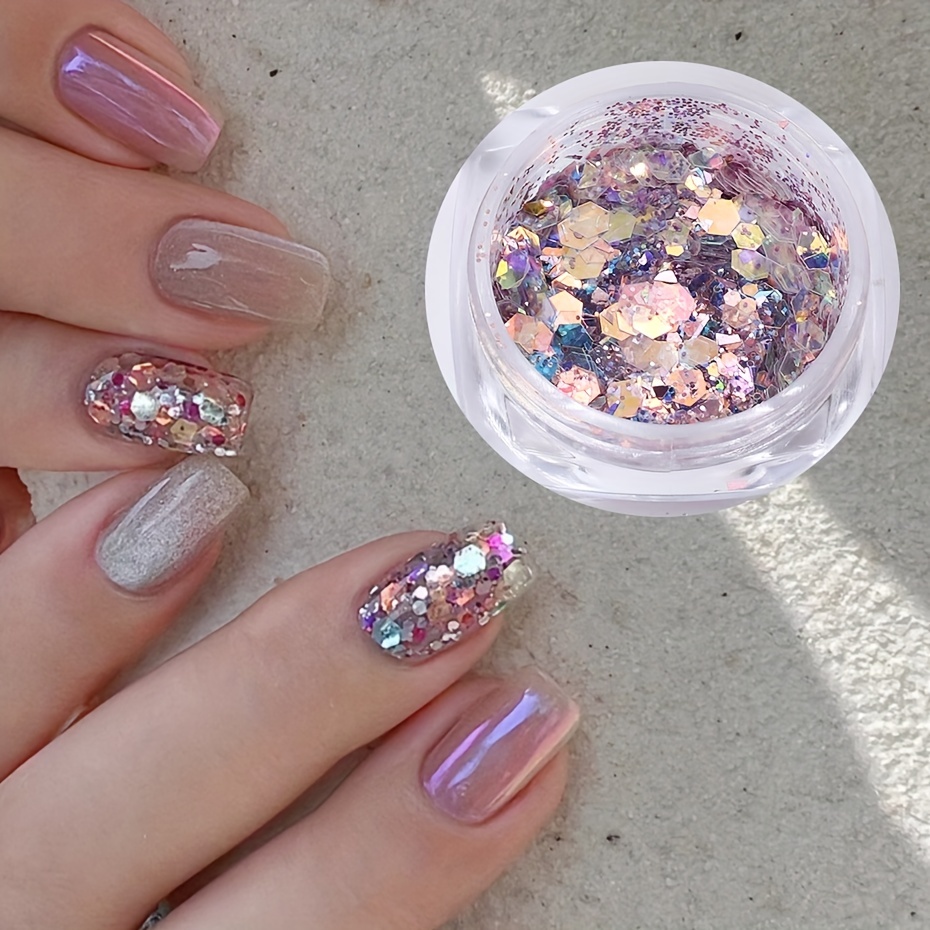  Holographic Nail Art Glitter Sequins, 3D Gold Pink