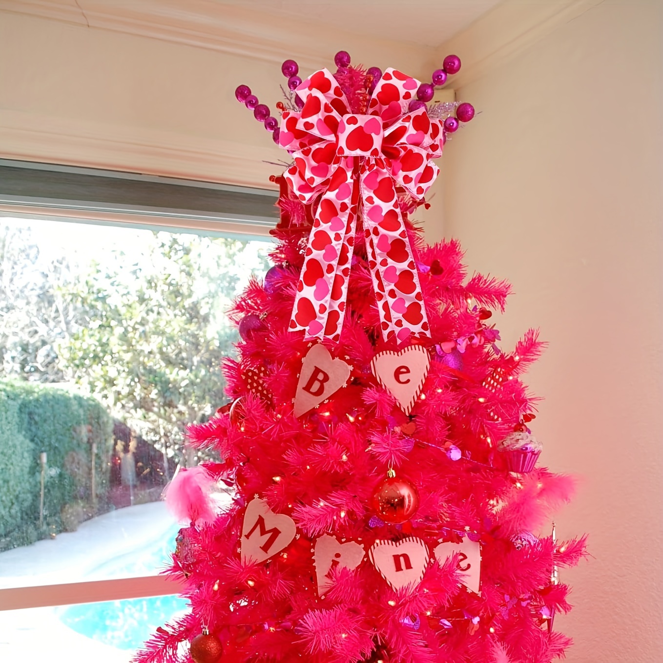 Valentine's Day Bows Large Red Heart Printed Valentine's Day Wreath Bow  Gift Bow Tree Topper For Valentine's Day Wedding Mother's Day Front Door  Wrea