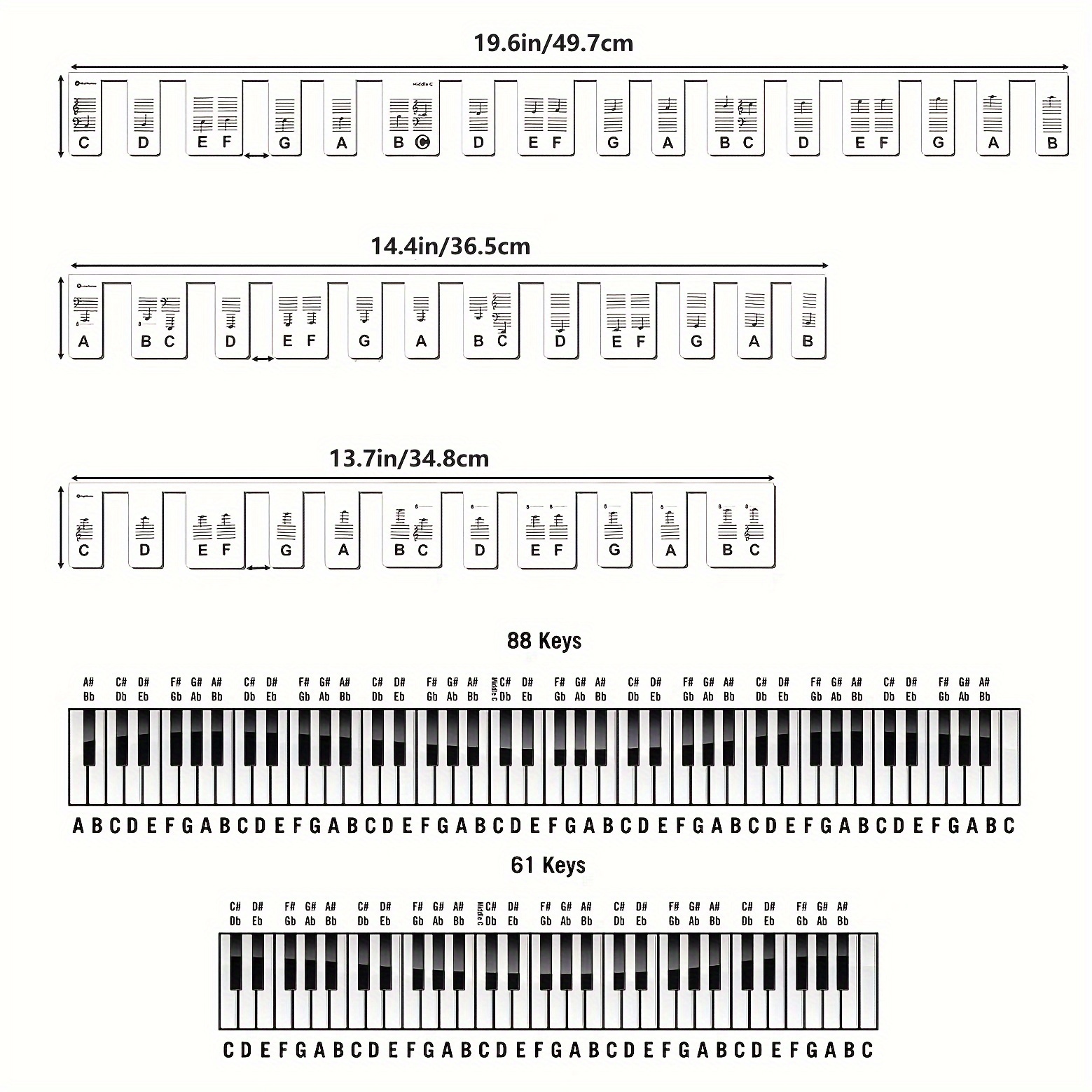 88 touches Réutilisable Piano Keyboard Note Labels Piano Notes
