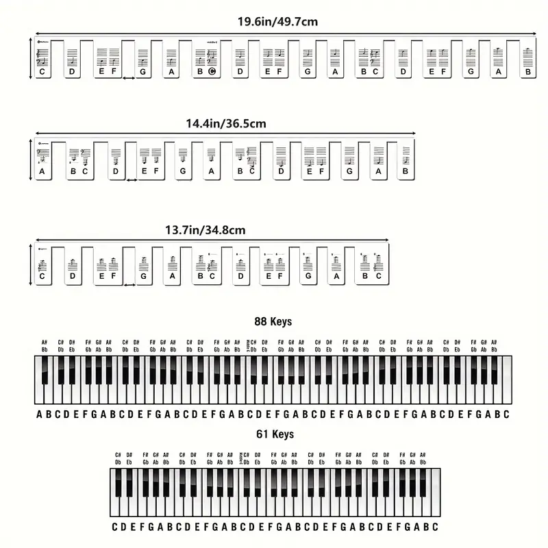 Étiquettes de notes de piano réutilisables pour les débutants – Guide en  silicone de 88 touches (taille réelle) avec boîte