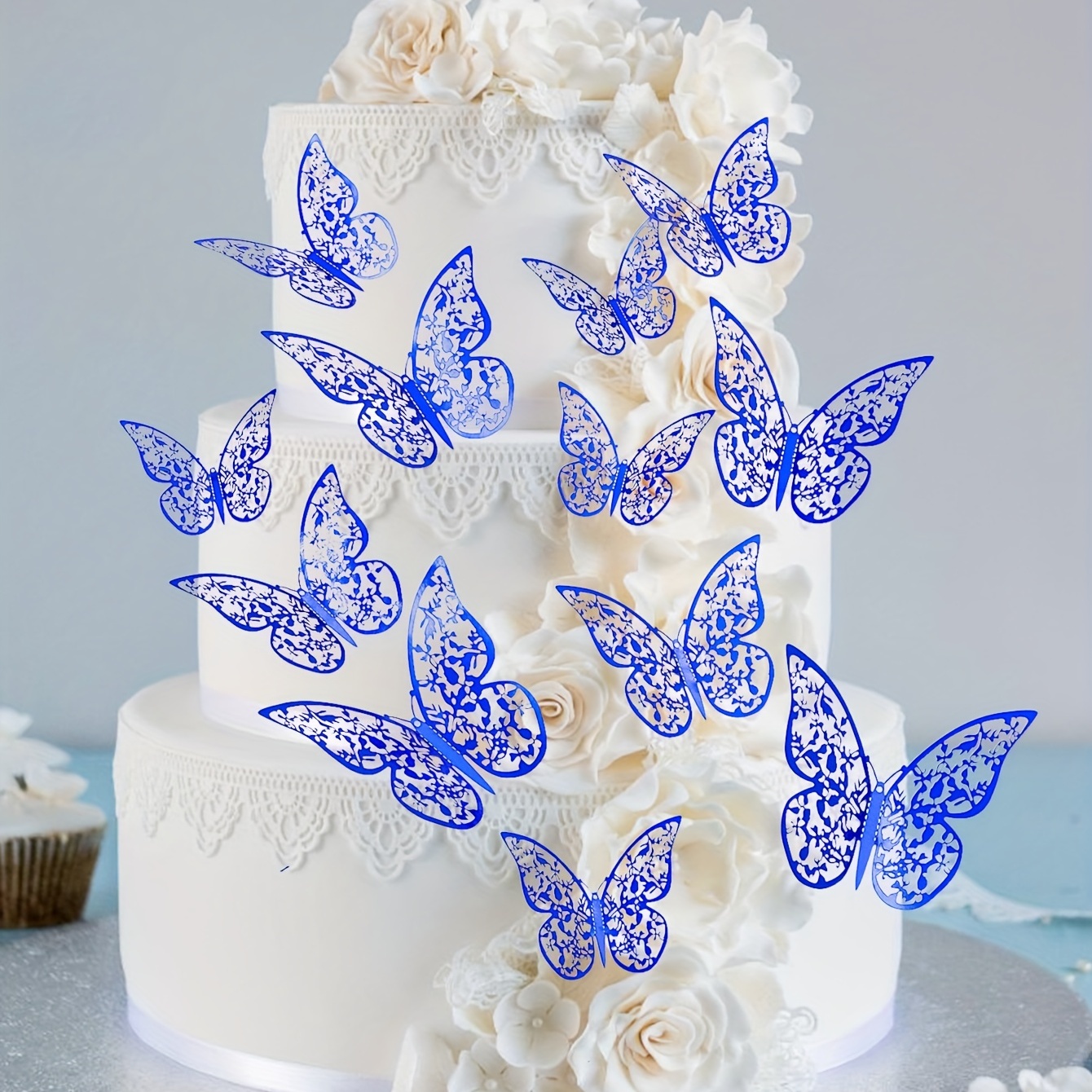 12pcs, Decoração de bolo de festa de casamento de borboleta de