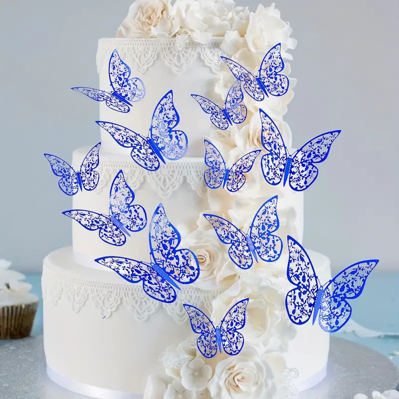 12pcs Décoration De Gâteau De Mariage En Papillon Bleu - Temu
