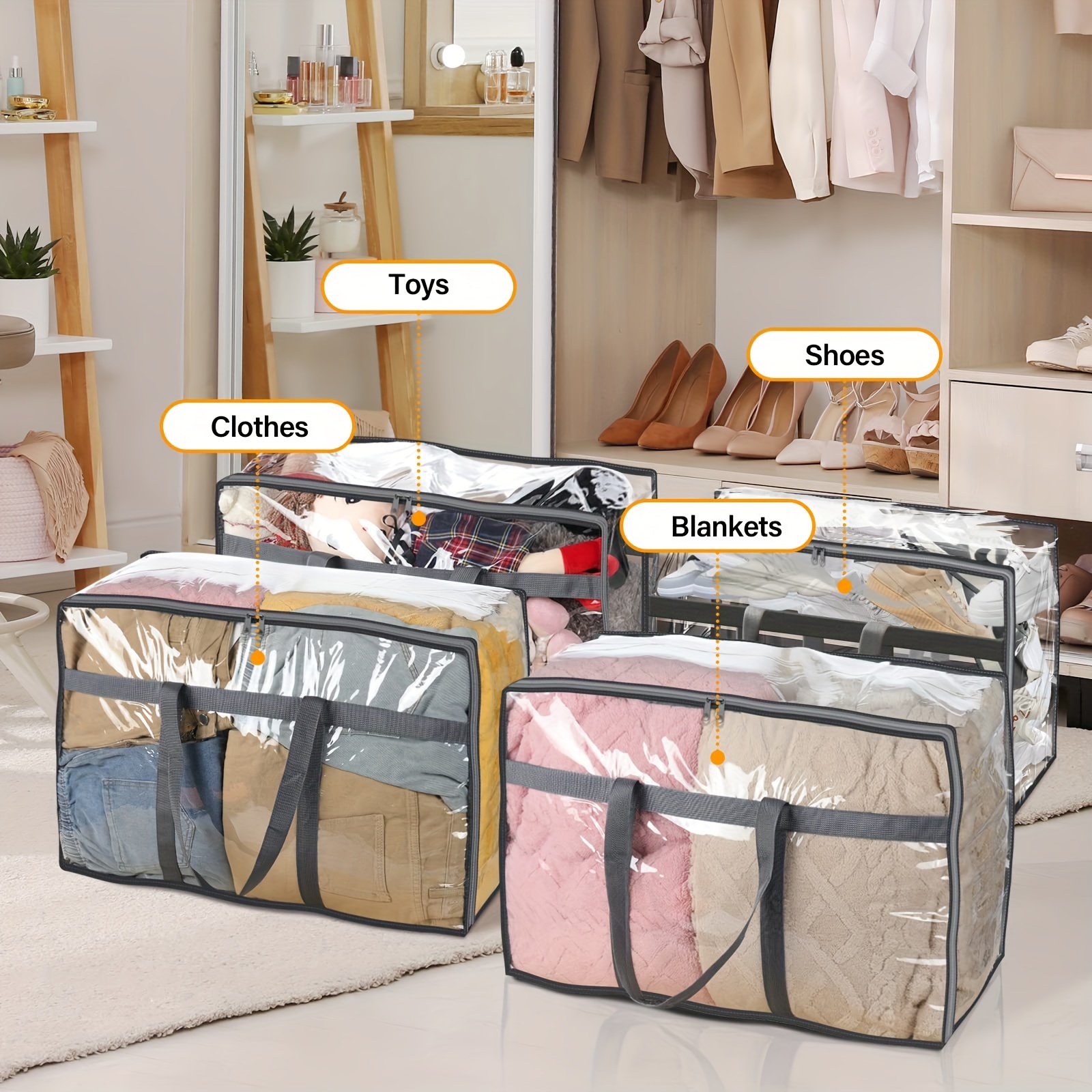 Jumbo Size Clear Flexible Zipper Storage Bags Organizer, for Clothes,  Bedding, Quilts, Blankets, Flexible Thick Plastic Totes for Easy and  Convenient