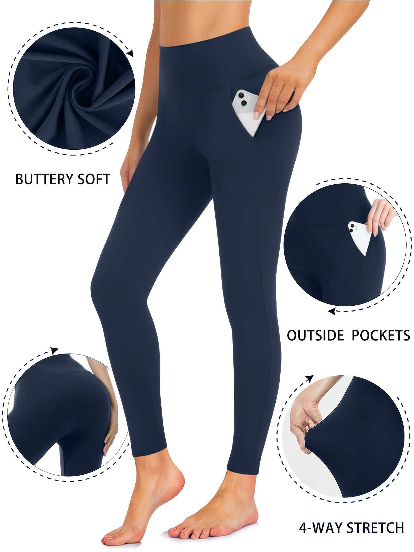 Fleece Lined Leggings Women High Waist Thermal Warm Workout Pants with  Pockets 