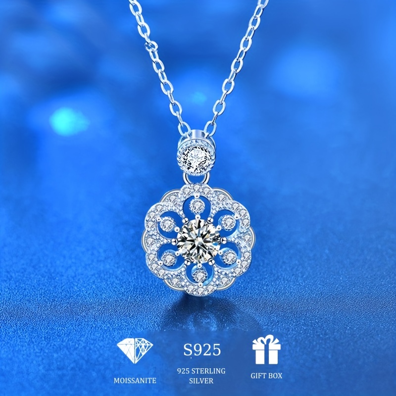 

Collier pendentif fleur de cerisier classique en argent sterling 925 avec moissanite, collier de mariage de luxe avec diamant pour femmes