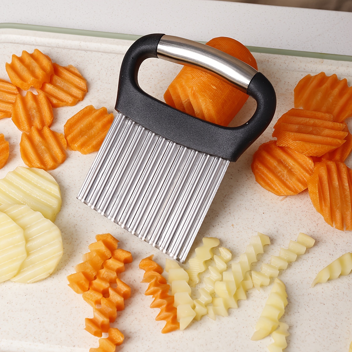 Crinkle Cutter, Wavy Chopper Knife, Upgraded Stainless Steel Crinkle Knife,  Safety Kitchen French Fry Chip Cutter, Wavy Slicer For Fruit Vegetable  Salad Carrot Potato Fries, Kitchen Tools - Temu