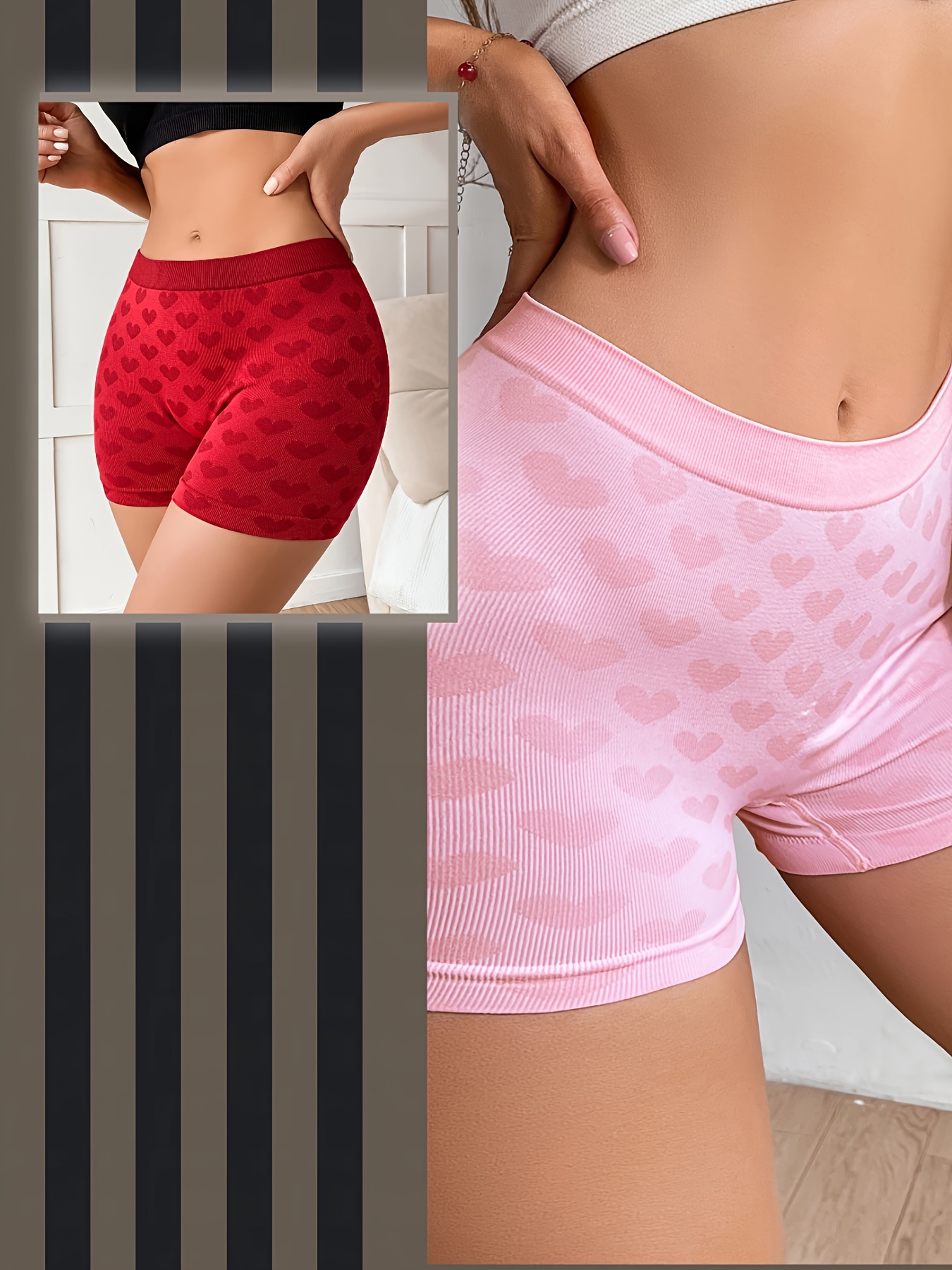 Heart Print Mesh Boyshort Panties, Hot & Cute Semi-sheer Bow Panties,  Women's Lingerie & Underwear