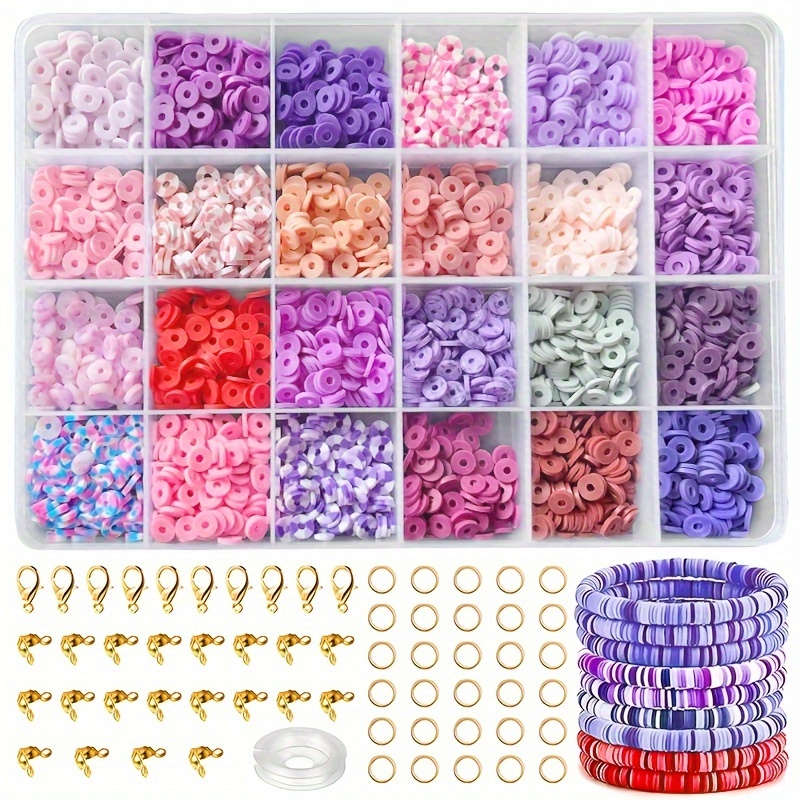 4200pcs Clay Beads Set For DIY Bracelet Making Kit, 24 Colors Flat