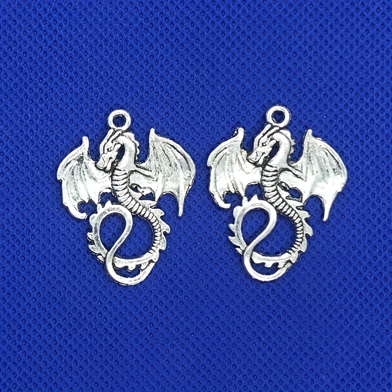 10pcs Silver Plated Fiery Dragon Charms Animal Pendants for Jewelry Making DIY Necklace Key Chain Accessories,Temu