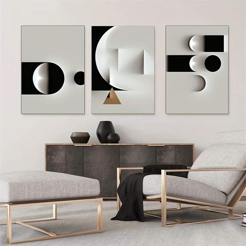 Frameless Abstract Geometric Canvas Painting Black And White - Temu