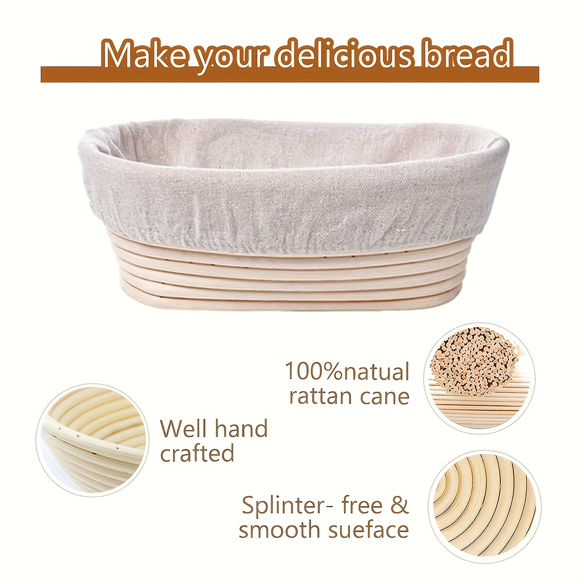 1pc bread proofing basket round oval bread proofing basket with proofing liner cloth fermentation basket natural rattan bowl yeast bread dough   basket   making for professional home bakers details 1