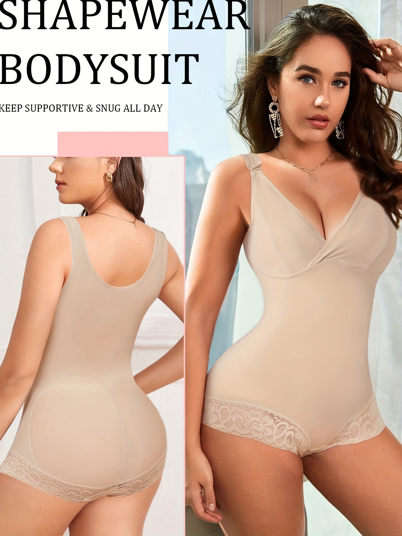 Contrast Lace Shaping Bodysuit Tummy Control Butt Lifting V - Temu Canada