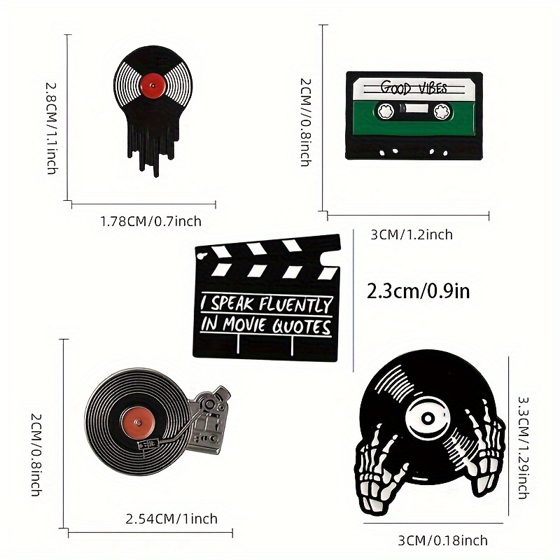 5pcs Record Phonograph Enamel Pin Vintage Music Theme Lapel Pin Rock Brooches Magnetic Tape Badge Pins for Clothing Bags Jackets Accessory,$2.99