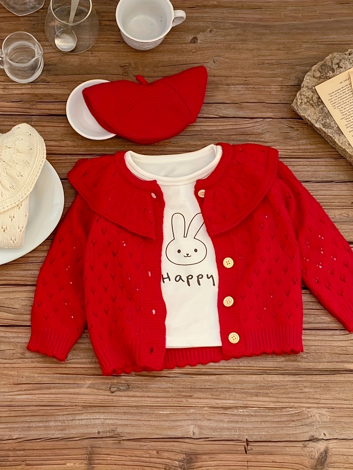 Baby girl red top cardigan sweater