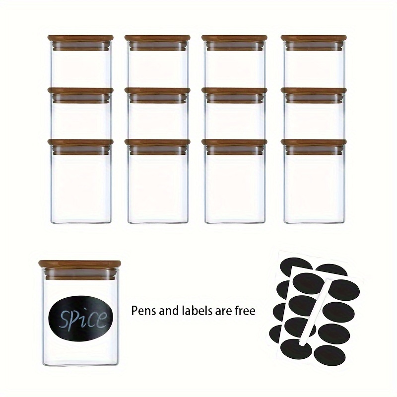 

12 Pcs High Borosilicate Glass Square Sealed Jars With Wood Lids, Kitchen Glass Storage Jars, Home Kitchen Supplies, With Marker Pen And Label Paper
