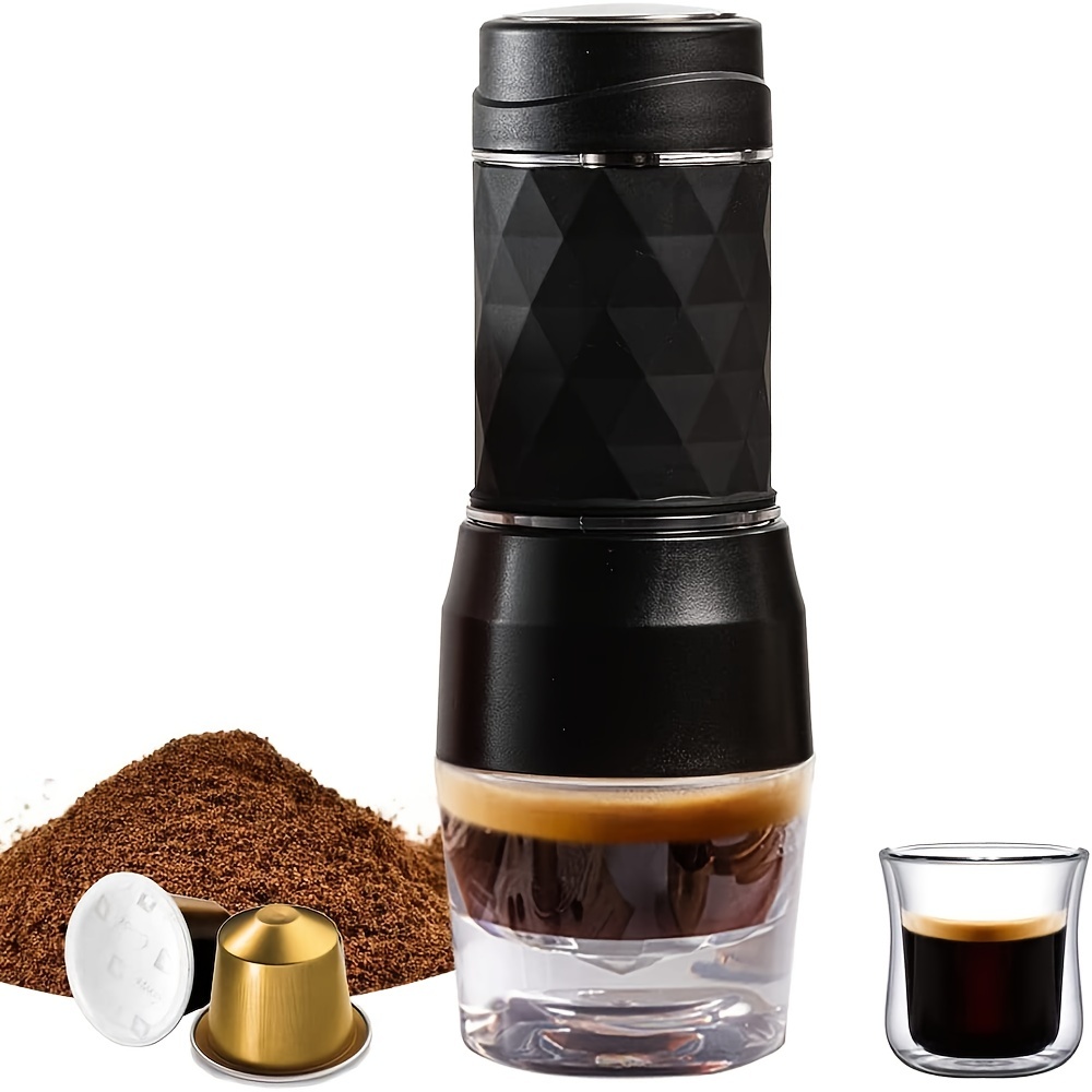 happyline Portable Espresso Machine and Coffee Maker, manually Operated, Handheld size, Perfect for Traveling, Hiking and Camping, Black, Size: 7.87 x