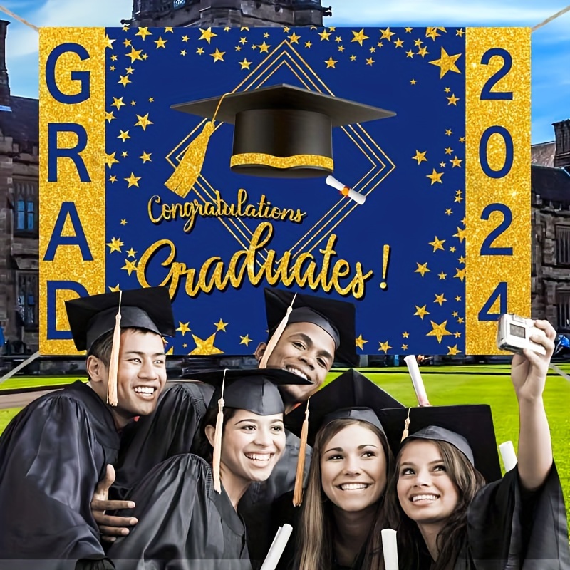 Graduation Backdrop Royal Blue Golden Congratulations - Temu Canada