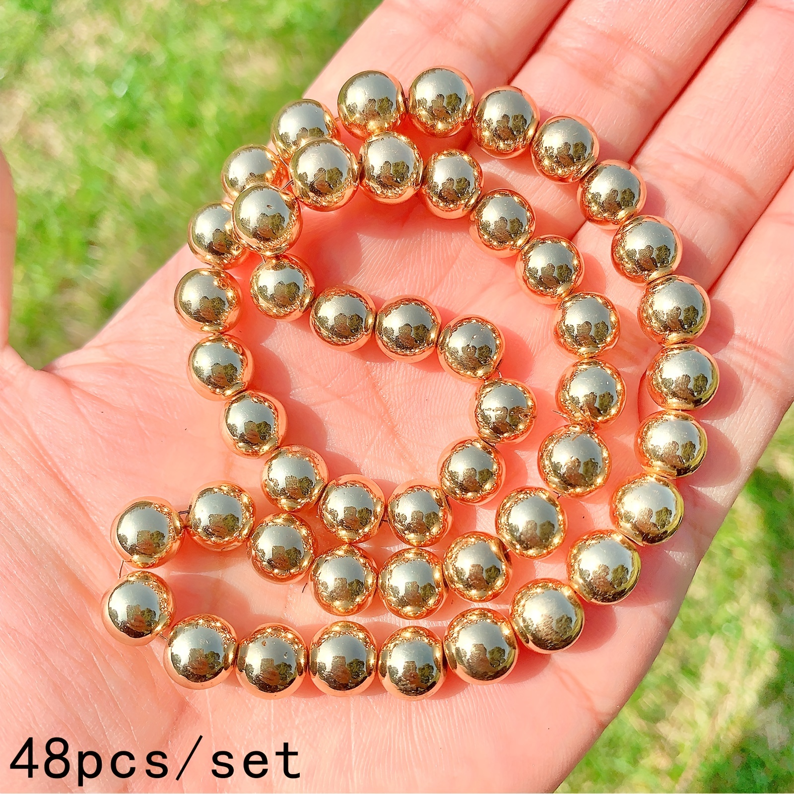Natural Stone Gold Plated Hematite Smooth Round Loose Spacer - Temu