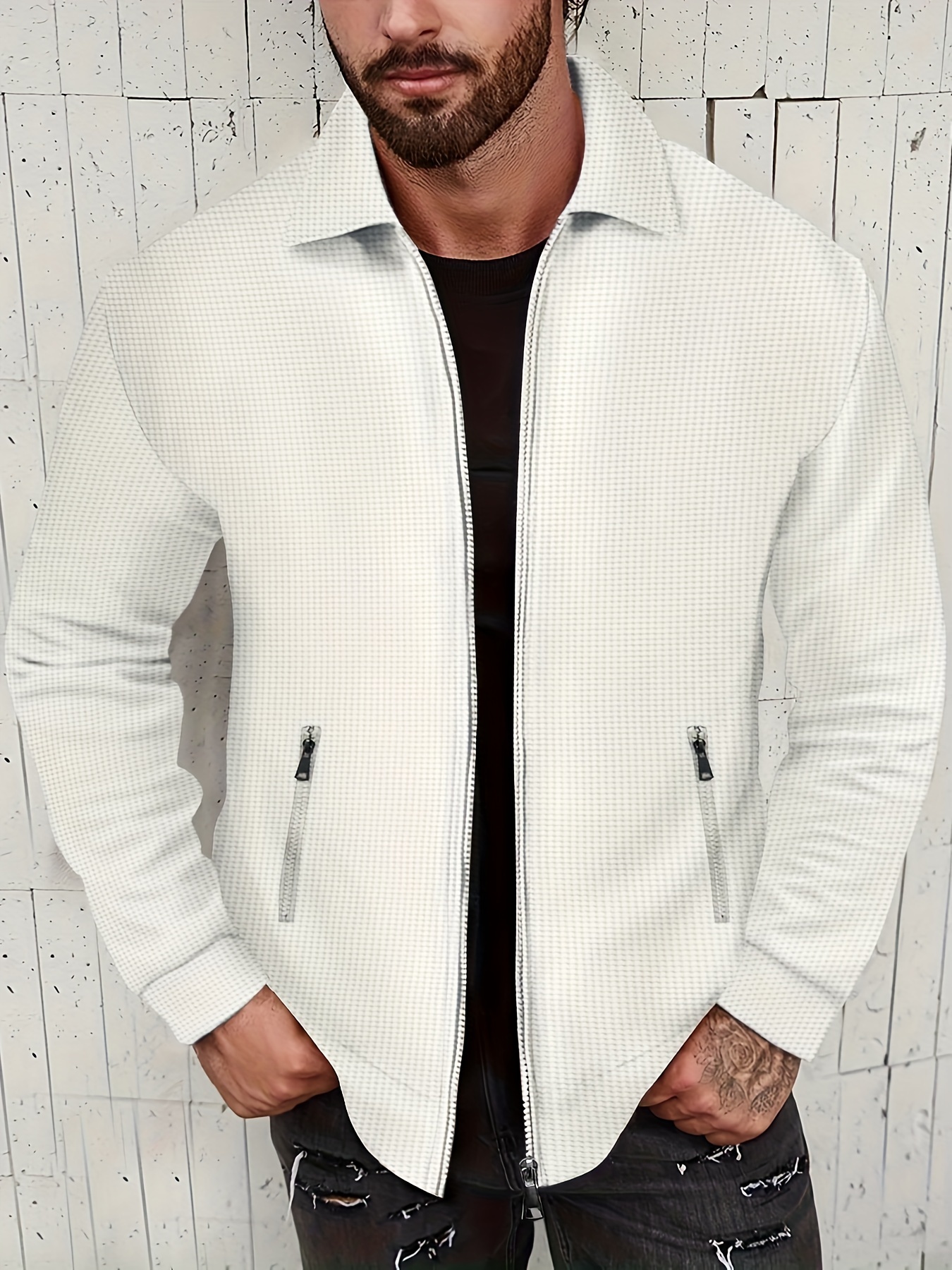 2023 Autumn Winter Suede Plaid Jacket for Men Lapel Slim Fit