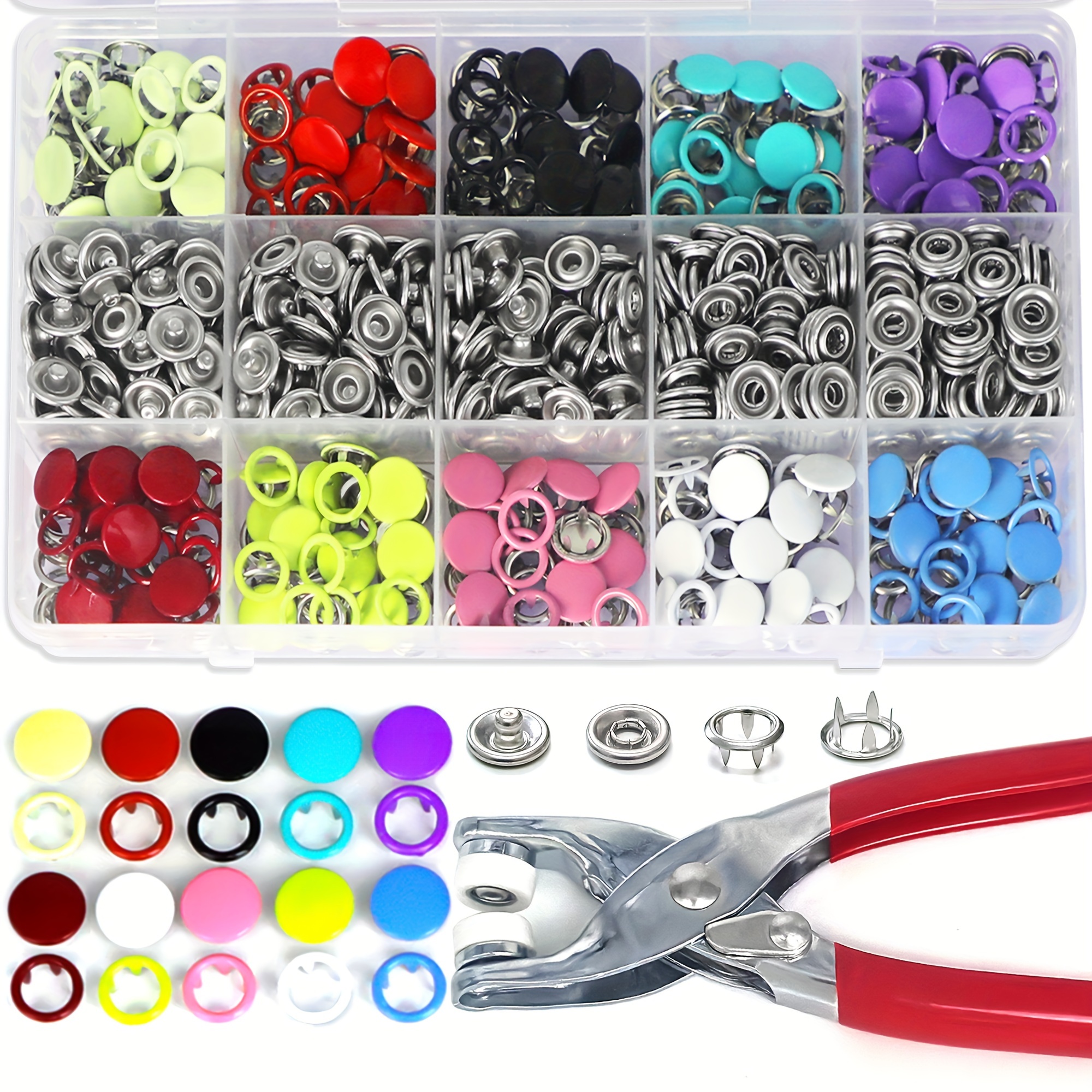 

200sets Metal Snap Button Kit - Snap On Buttons & Snap Fastener Tool - 9.5mm Colorful Metal Snaps Buttons Snap Closures Sewing Snaps For Clothing Leather Crafting