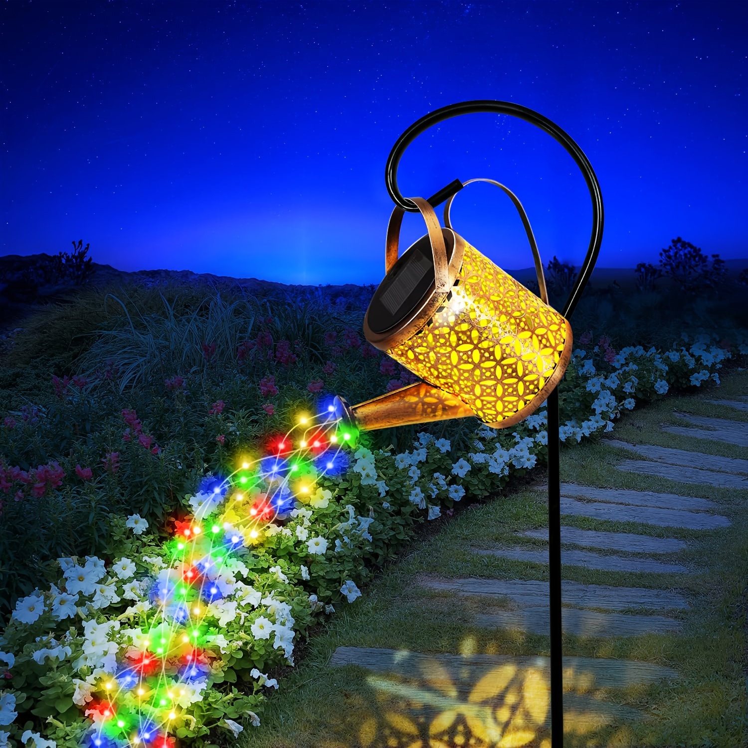 Solar Watering Can Outdoor Lights Garden Decor,Hummingbird Hanging Lantern - 1