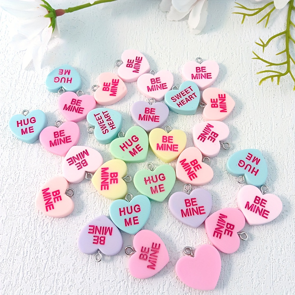 

10pcs Valentine's Day Themed Resin Charms - Pastel Candy-colored With "be ," "" Phrases For Making - Ideal For Necklaces, Earrings, Bracelets, Keychains & Bag Accessories