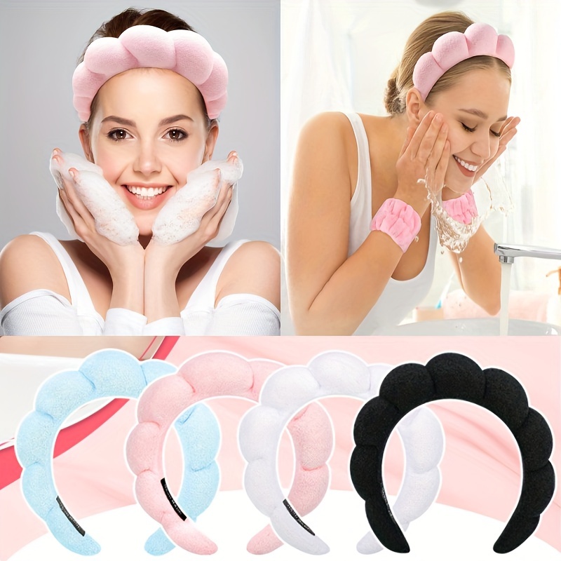 1PCS Spa Facial Headband Make Up Wrap Head Terry Cloth Headband Stretch  Towel with Magic Tape Random Color