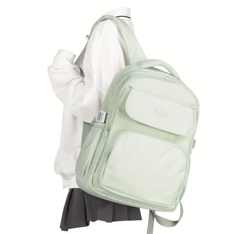 Retro Simple Solid Color Backpack Men's Women's Student - Temu