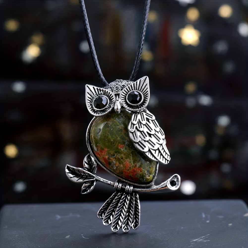 Natural Crystal Owl Crystal Stone Pendant Necklace Women's - Temu