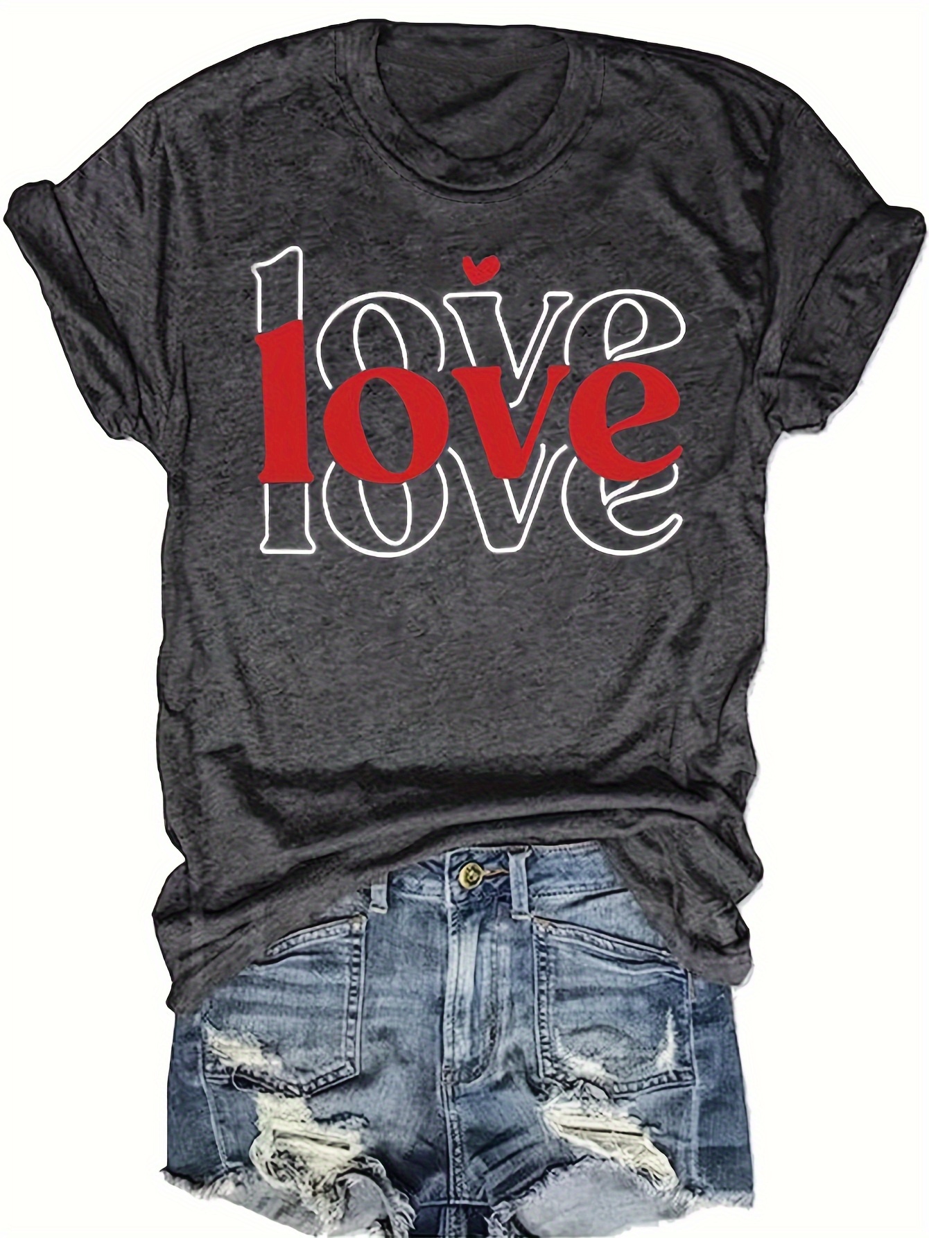  Women's Fashion Casual Love Print Short-sleeved O-neck T-shirt  Top : Ropa, Zapatos y Joyería