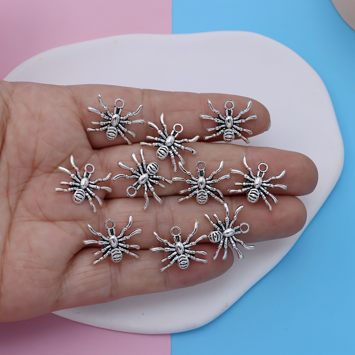 Image of 10pcs Charms Spider Halloween Antique Silvery Spider Web Broom Pendants Making Diy Handmade Jewelry