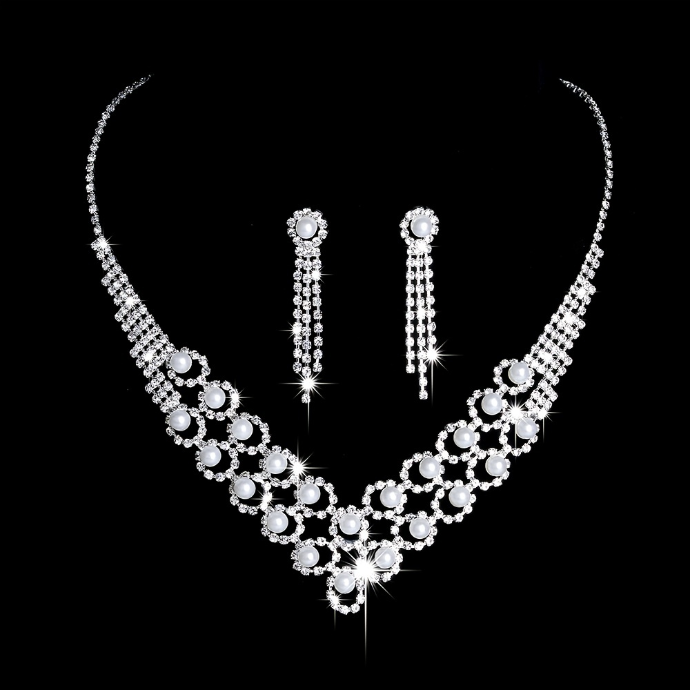 Shiny Rhinestone Jewelry Set Inlaid Faux Pearls Choker - Temu