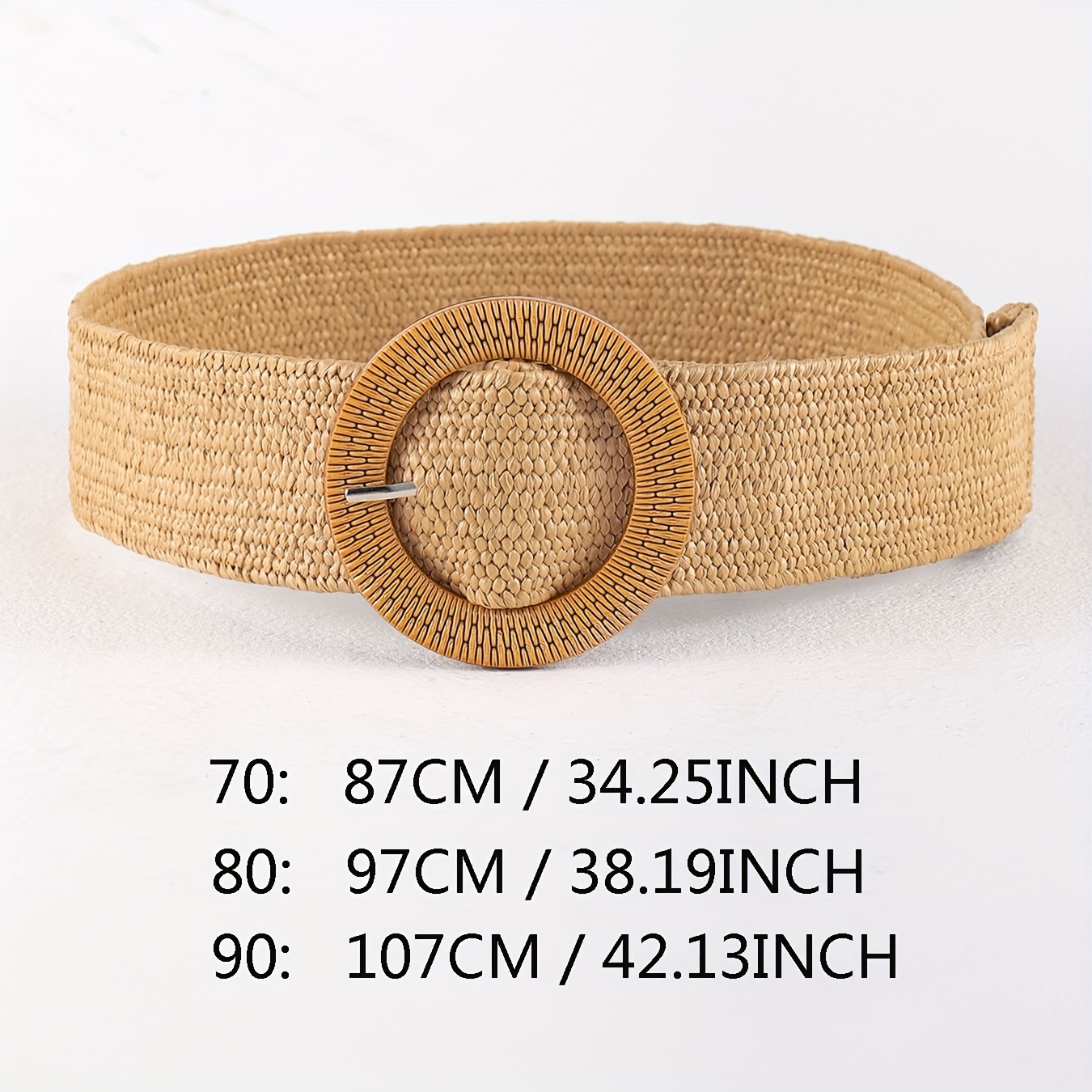 Boho Braided Straw Belt with Classic Round Buckle