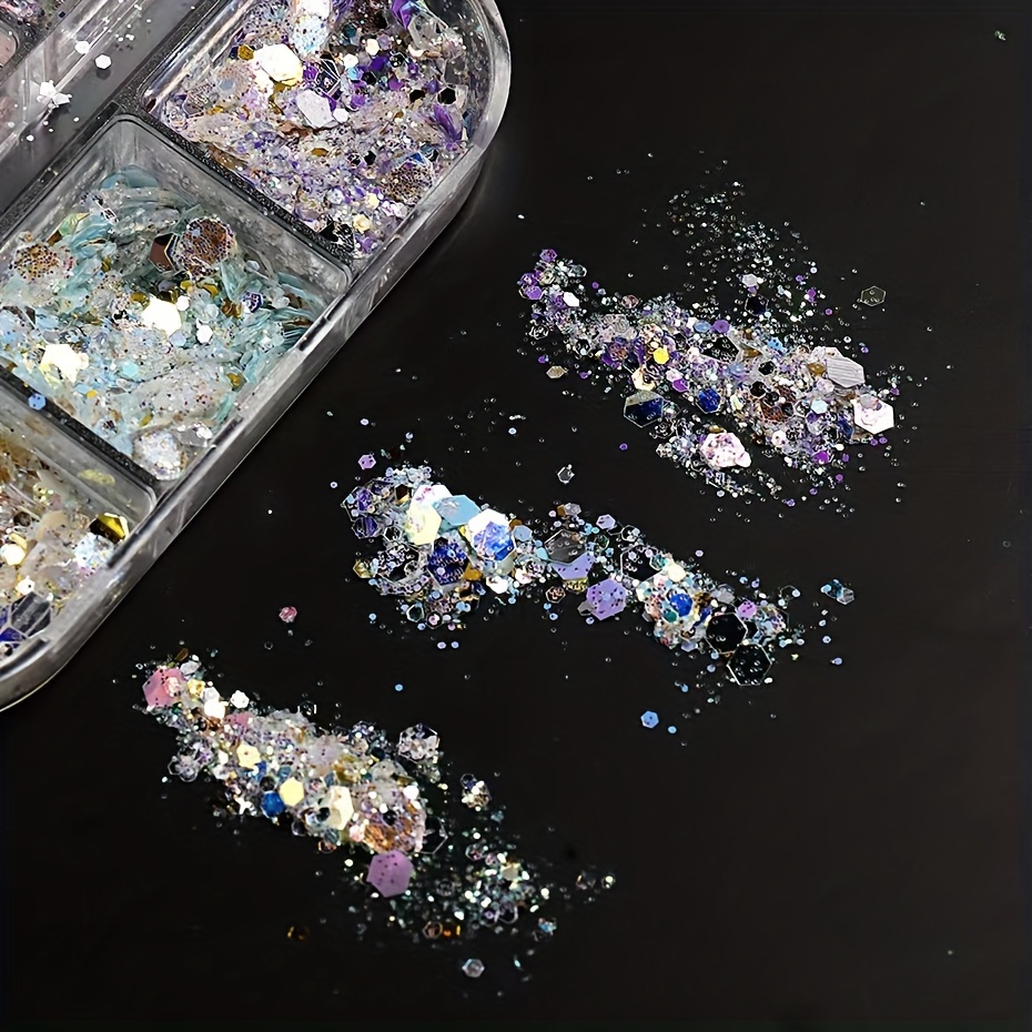 1 Box Iridescent Nail Powder Silver Glitters Flakes Nail Art