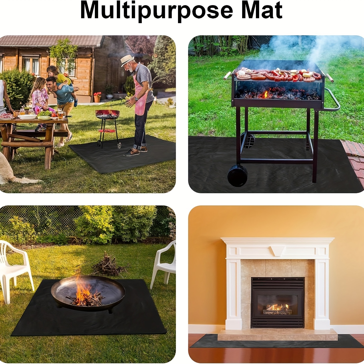 plplaaoo Grill Mat, BBQ Floor Mat, Outdoor Flame Retardant Barbecue Mat,  BBQ Oil Pad for Camping Hiking Works on Gas, Charcoal, Pellet Grill, Heavy