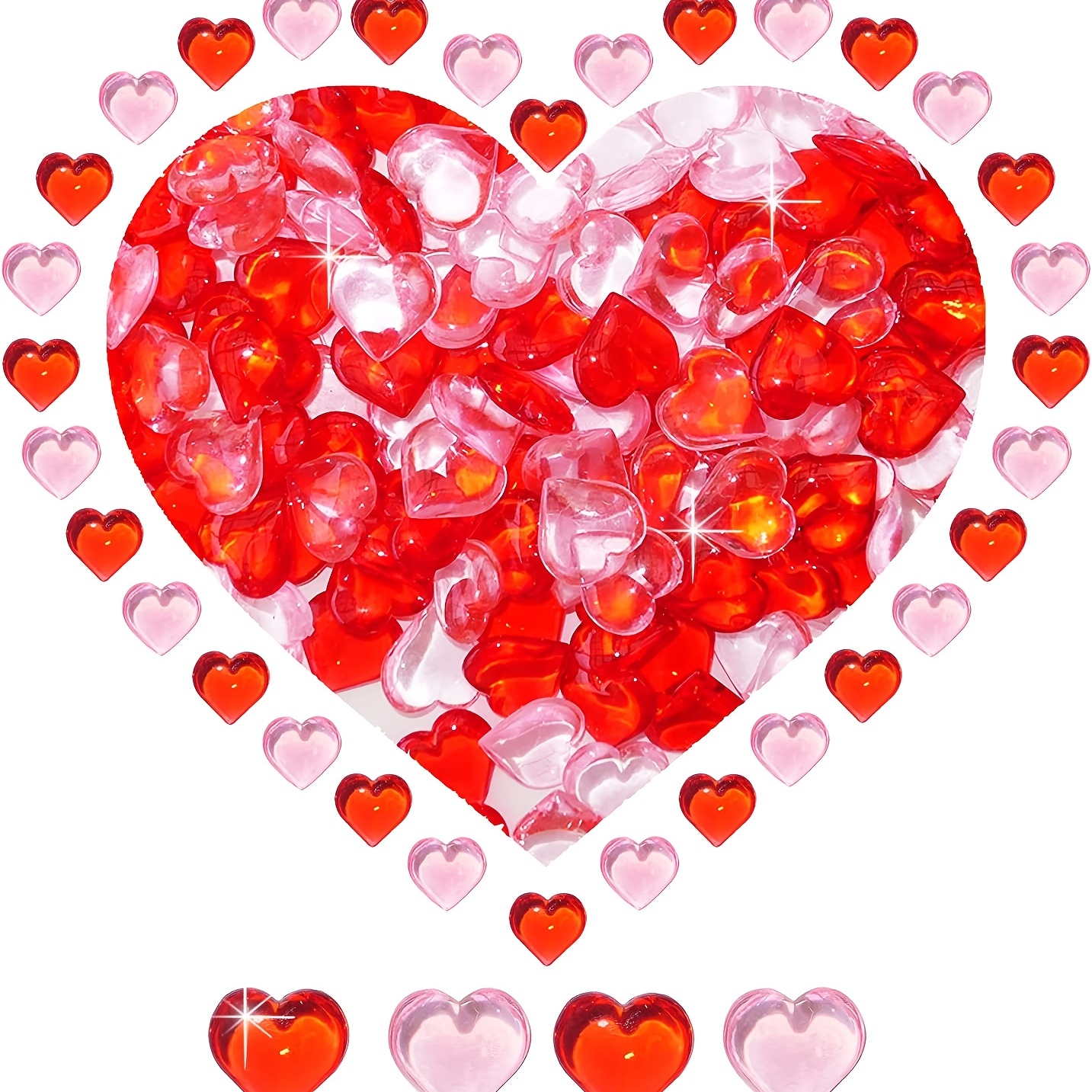 Acrylic Heart Gems for Valentine Vase Filler Decor,152 Pcs Red Pink Heart