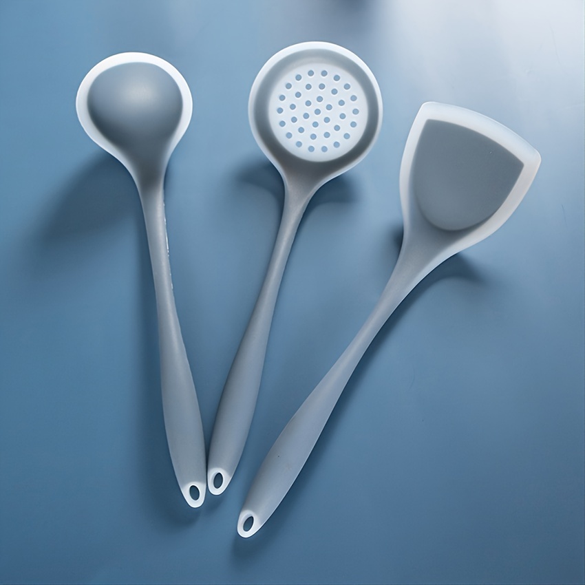  Paquete de 2 cucharas de cocina de silicona grandes  antiadherentes sólidas, resistentes al calor, utensilios de cocina para  mezclar servir (gris-azul) : Hogar y Cocina