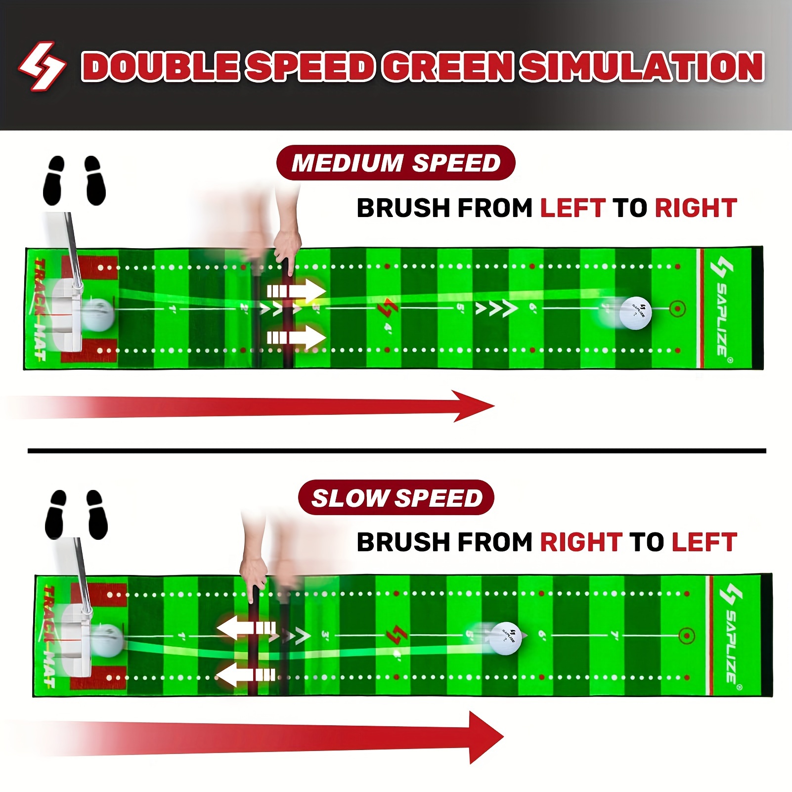 saplize golf putting mat with visible trajectory multiple training modes putting mat with alignment mirror and adjustable slopes details 2