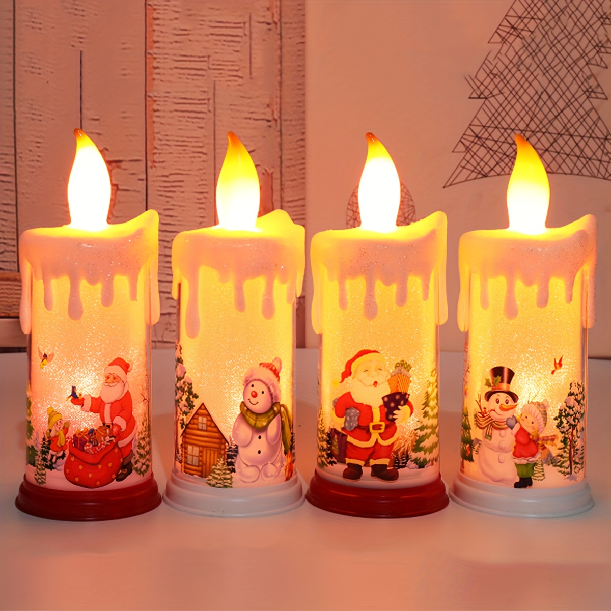 Bougies sans flamme de Noël Père Noël Bougies chauffe-plat Bougies LED à  piles Veilleuse de Noël Lampe de bureau pour la décoration de la maison de  Noël (3 pièces) 