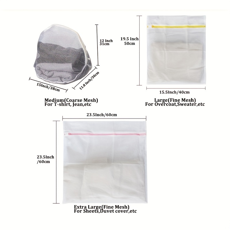 Mesh Laundry Bag Zip Closure White 30cm x 40cm