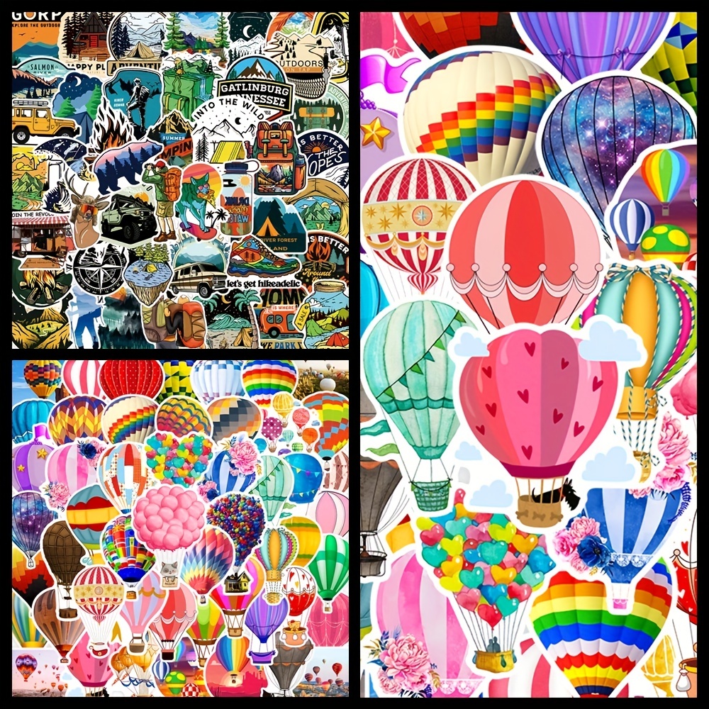 50 Pieces Hot Air Balloon Stickers Fashion Aesthetic Rainbow Hot Air Balloon Waterproof Decorative Decals for Children Teenagers Adults Laptop