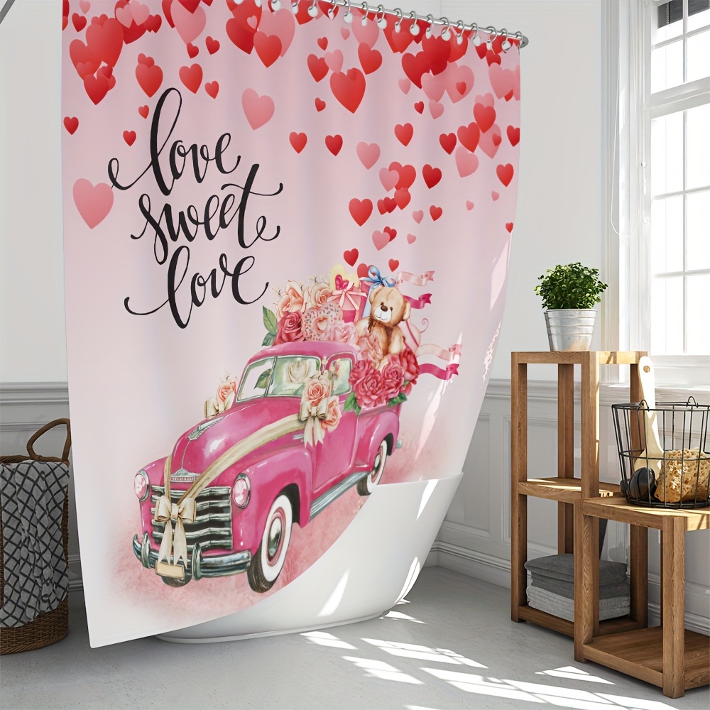 1pc Pink Heart-shaped Valentine's Day Shower Curtain/christmas