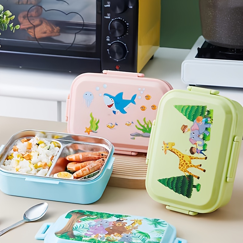 Portable Grided Stainless Steel Lunch Box With Cover Cute - Temu