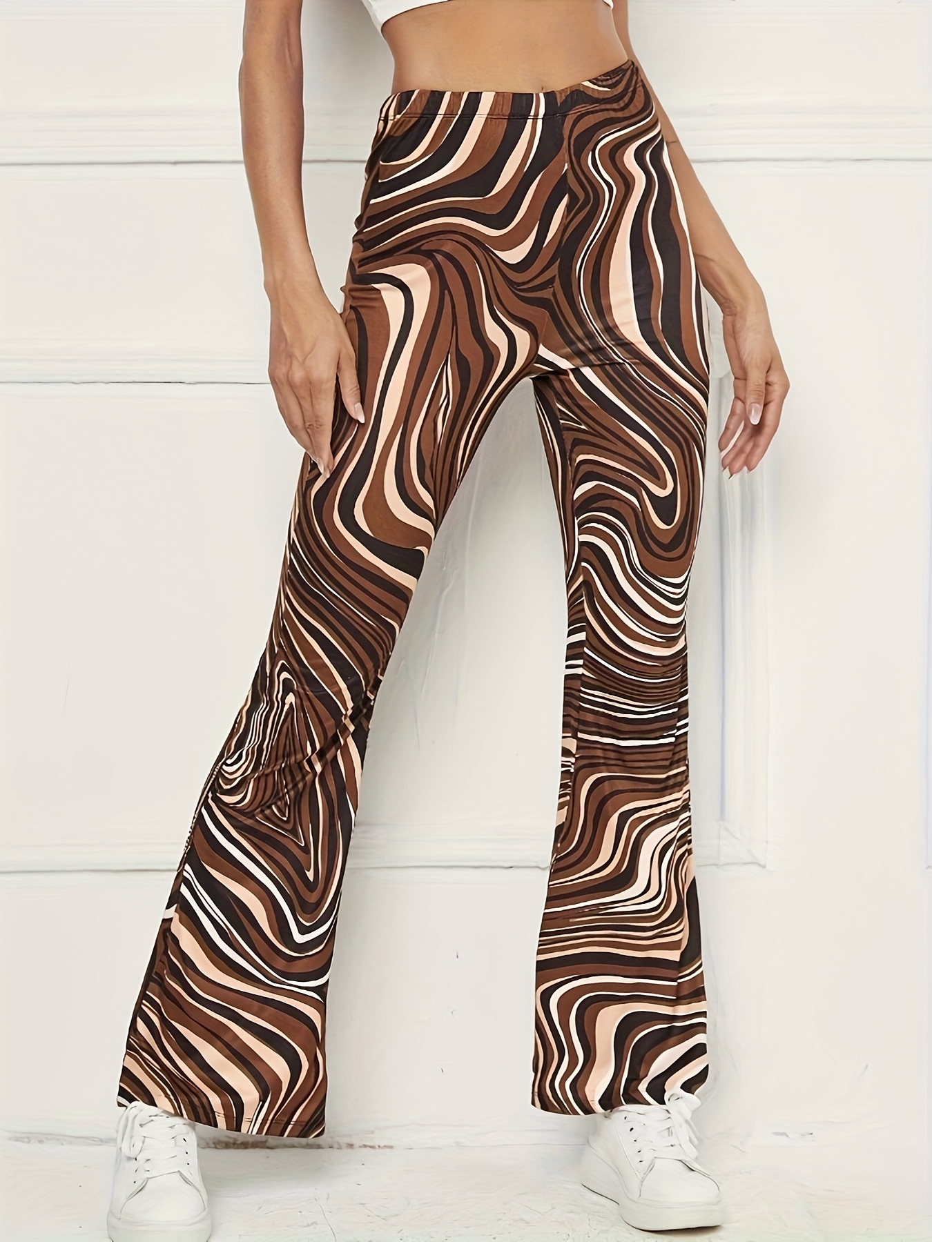Graphic Print Flare Leg Pants, Boho Slim Pants For Spring & Fall, Women's  Clothing