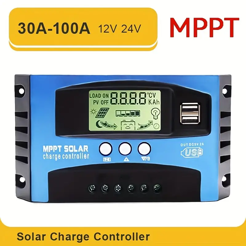Regulateur De Charge Solaire Mppt,Mppt Charge Controller,40/50/60/100A  Solar Charge Controller Dual USB LCD Display 12V 24V Solar Charge Regulator