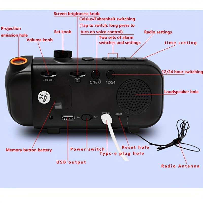 Reloj Despertador Radio FM + Luz de Proyección D-BLUE®