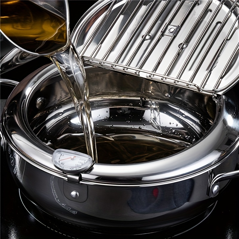 Stainless Steel Fryer Pot Deep Frying Pot with Glass Lid Frying Basket  Stainless Steel Kitchen Tempura Fryer Pan Non-Stick pan (Color : Orange,  Size 